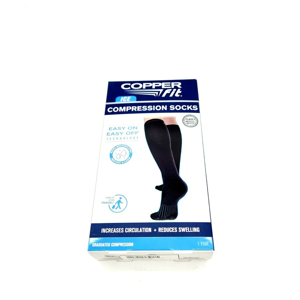 Copper Fit Ice Unisex Compression Socks – Black L/XL Menthol‎ Infused Support